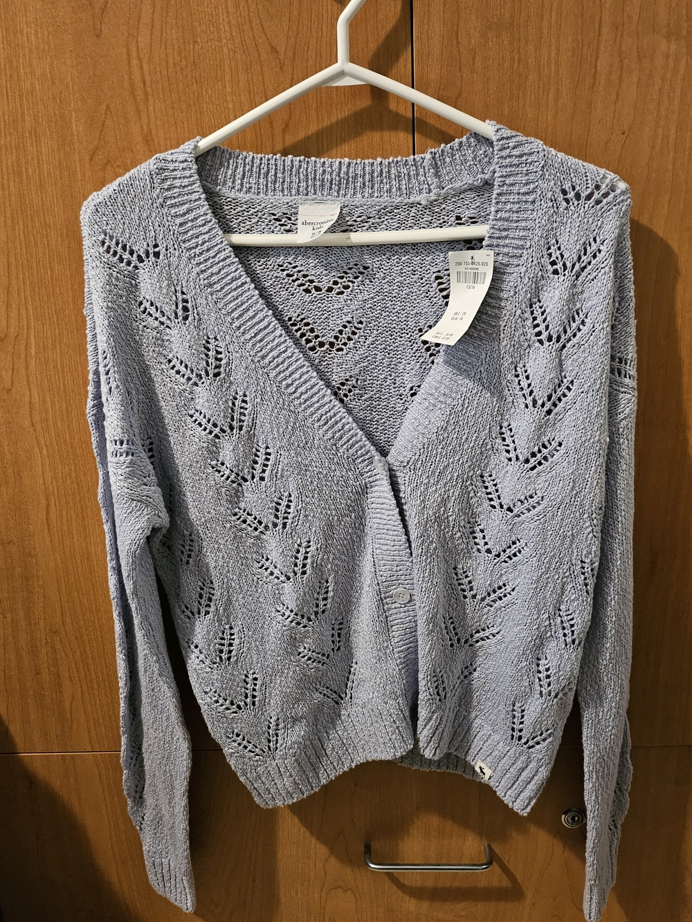abercrombie kids light blue openwork V-neck cardigan